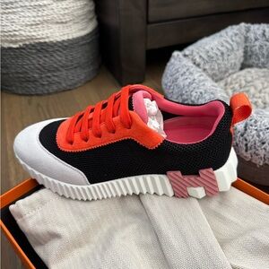 Hermes Black and Orange Sneakers with Pink Accents